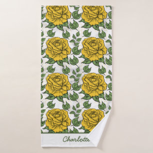 Yellow floral seamless pattern personalized name bath towel