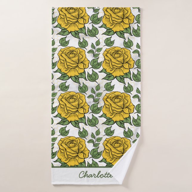 Yellow floral seamless pattern personalized name  bath towel (Bath Towel)