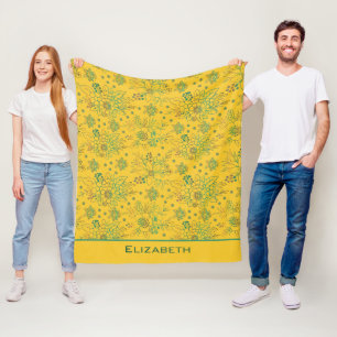 Yellow floral seamless pattern personalized name fleece blanket