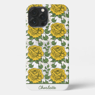 Yellow floral seamless pattern personalized name iPhone 13 pro max case