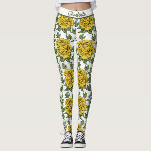 Yellow floral seamless pattern personalized name leggings