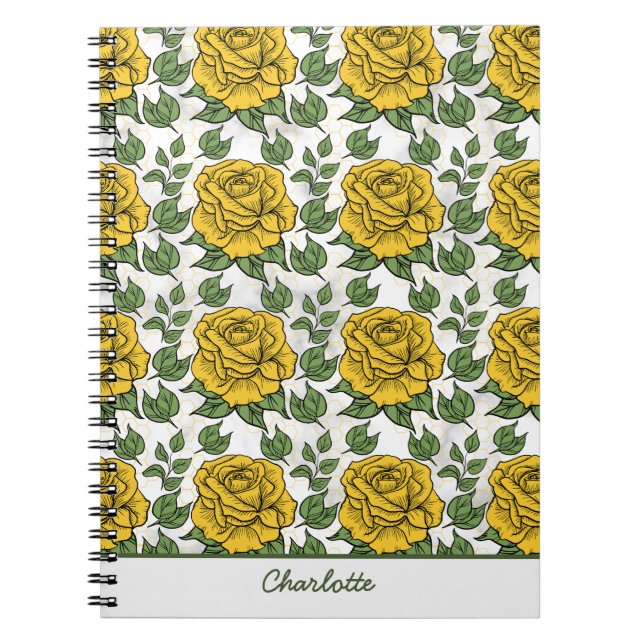 Yellow floral seamless pattern personalized name  notebook (Front)