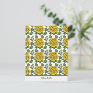 Yellow floral seamless pattern personalized name postcard
