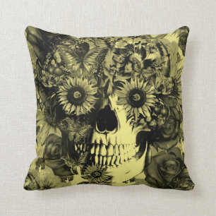 Yellow floral skull pillow