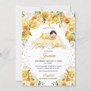 Yellow Floral Sleeping Baby Shower Invitation