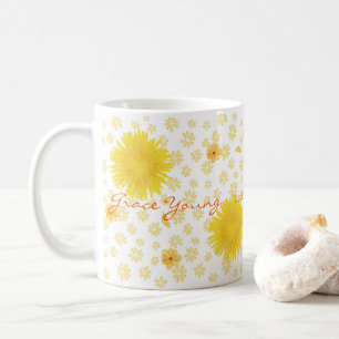 Yellow Floral Spring Watercolor Personalized Name  Coffee Mug