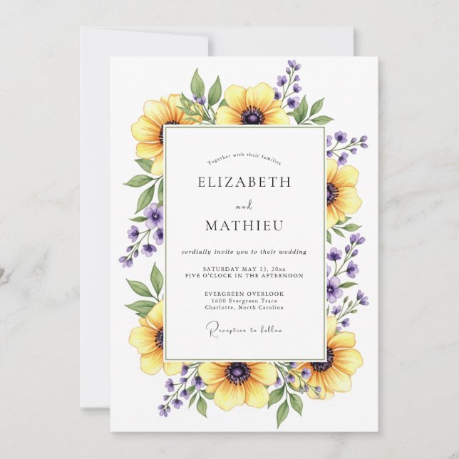 Yellow Floral Spring Wedding Invitation (Front)