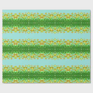 Yellow Floral Stripe Light Blue Wrapping Paper