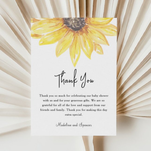 Yellow Floral Sunflower Baby Shower Thank You Card (Creator Uploaded)