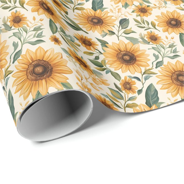 Yellow Floral Sunflowers Wrapping Paper (Roll Corner)