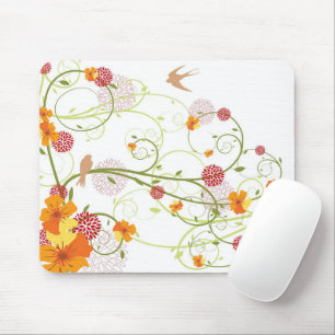 Yellow Floral Swallows Mousepad