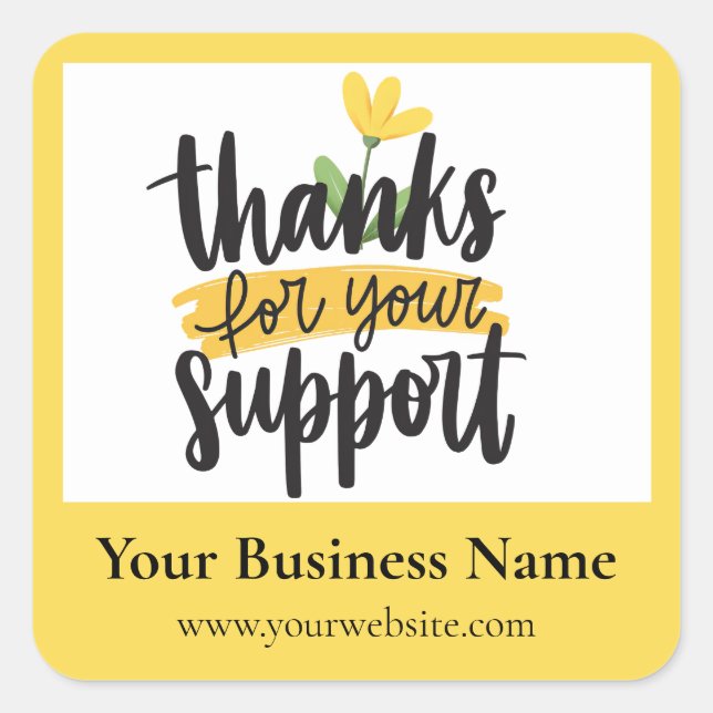 Yellow Floral Thank you business packaging sticker (Devant)