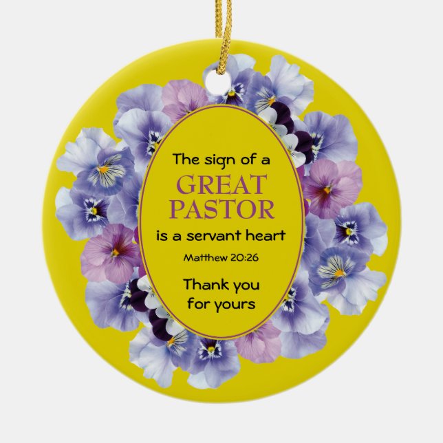 Yellow Floral THANK YOU Pastor Appreciation Ceramic Ornament (Front)