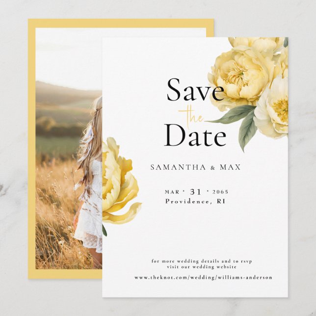 Yellow Floral The Two of Us Photo Save the Date (Front/Back)