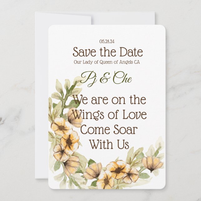 Yellow Floral Themed  Save The Date (Front)