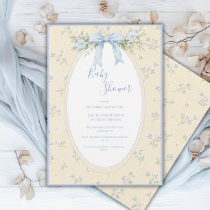 Yellow Floral Vintage RibbonBaby Shower Invitation