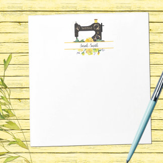 Yellow Floral Vintage Sewing Machine Personalized Notepad
