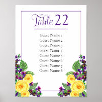 Yellow Floral | Violets Table Number Seating Sign