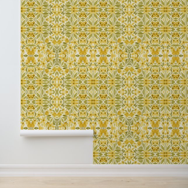 Yellow Floral Wallpaper - Botanical Pattern (Application)