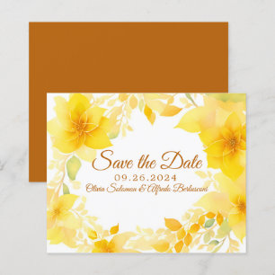 Yellow floral watercolor boho modern save date