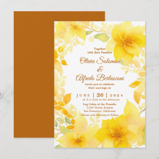 Yellow floral watercolor boho modern wedding invitation