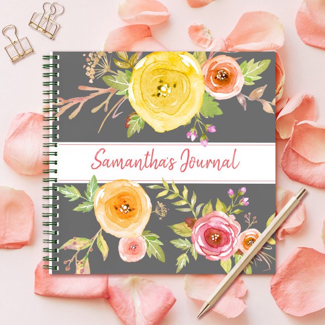 Yellow floral watercolor custom script journal (Creator Uploaded)
