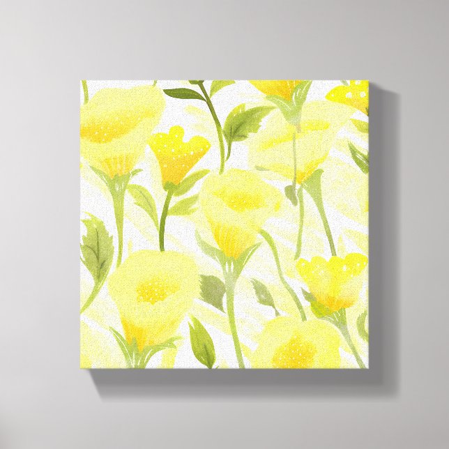 Yellow Floral Watercolor Painting Canvas Print (Front)