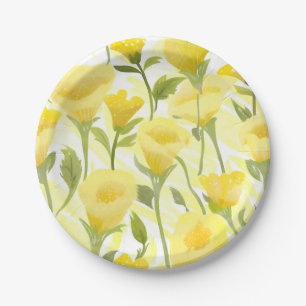 Yellow Floral Watercolor Painting Paper Plate