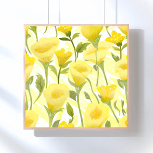 Yellow Floral Watercolor Painting Poster