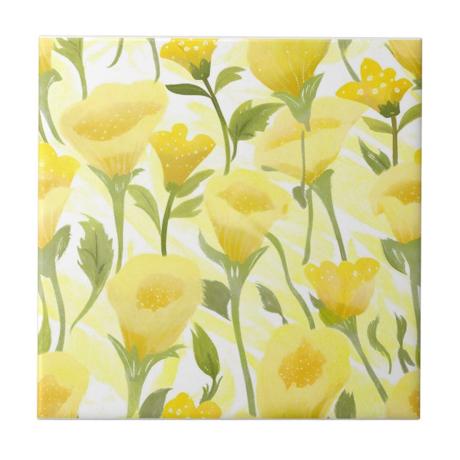 Yellow Floral Watercolor Painting Tile (Front)