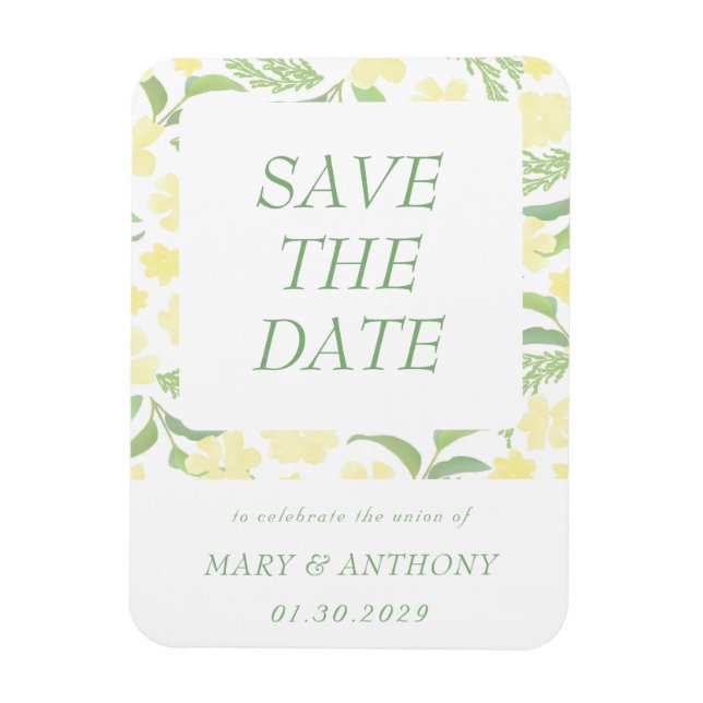 Yellow Floral Watercolor Save the Date Magnet (Vertical)