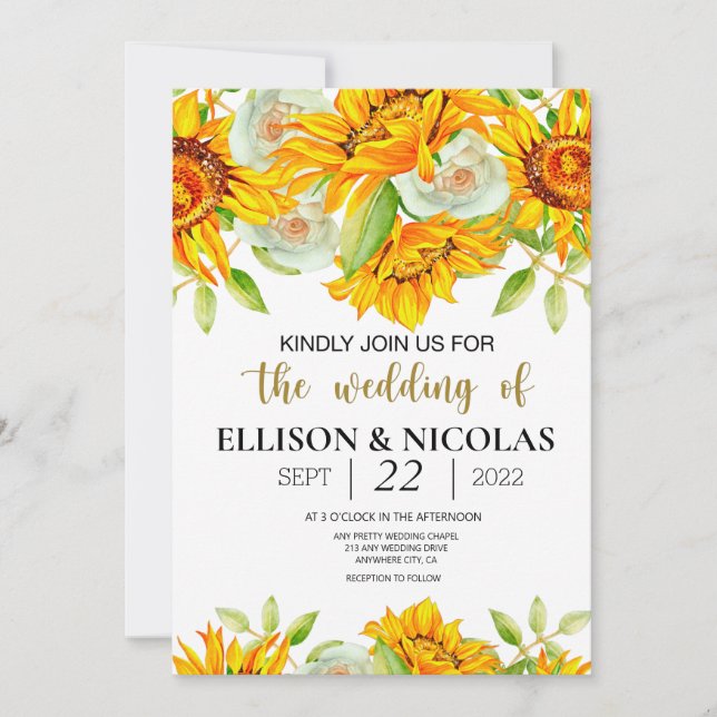 Yellow Floral Watercolor Wedding Invitation (Front)