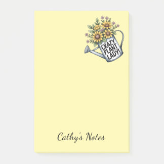 Yellow Floral Watering Can Crazy Plant Lady Post-it Notes