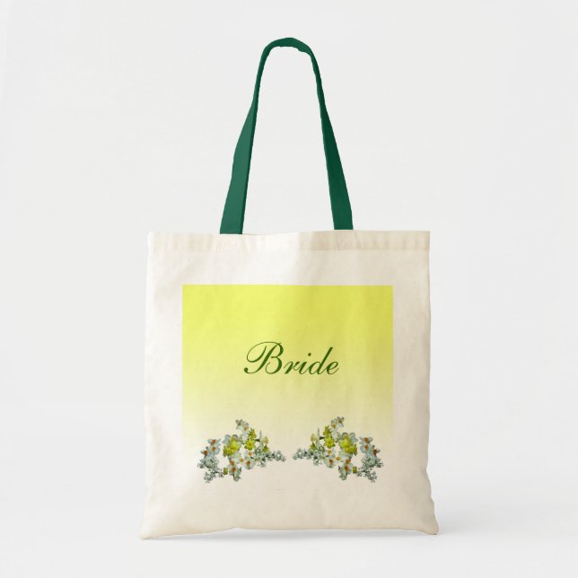 Yellow Floral Wedding Bride Tote Bag (Front)
