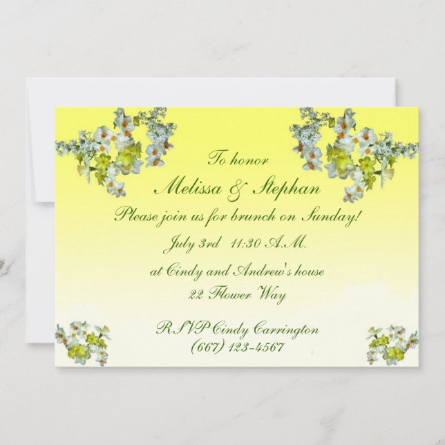 Yellow Floral Wedding Brunch Invitation (Front)
