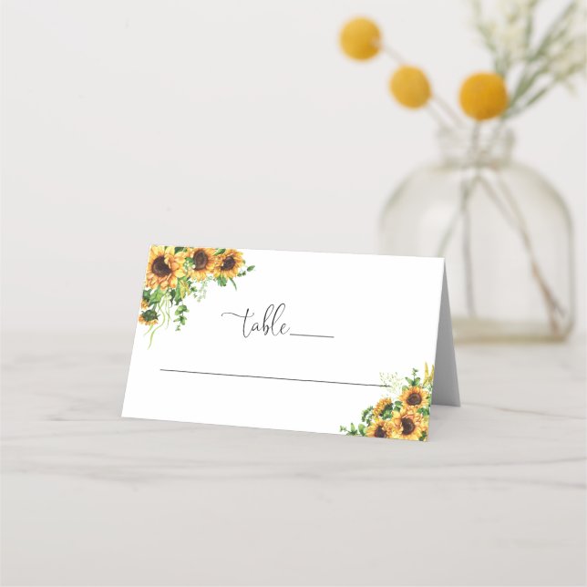 Yellow Floral Wedding Folded Place Card (Front)