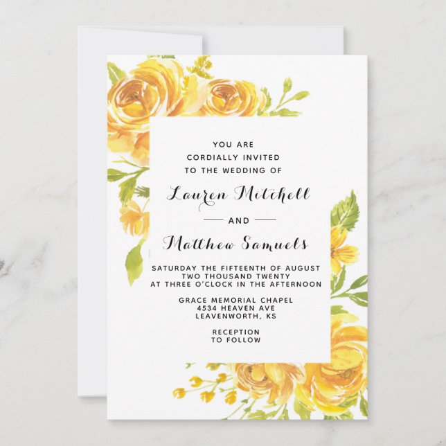 Yellow Floral Wedding Invitation (Front)