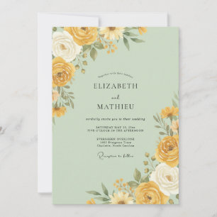 Yellow Floral Wedding Invitation