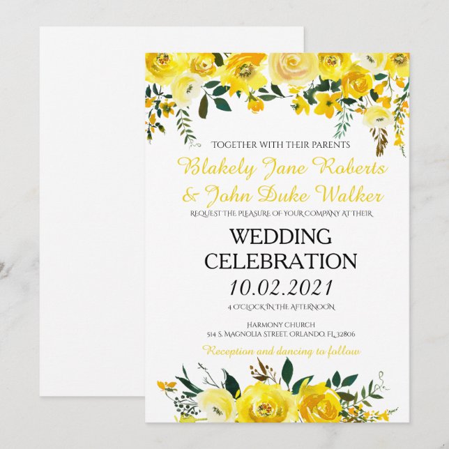 Yellow Floral Wedding Invitation (Front/Back)