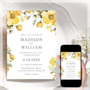 Yellow Floral Wedding Invitation