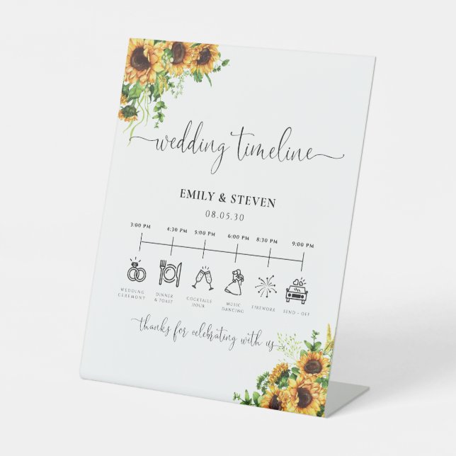 Yellow Floral Wedding Timeline Sign (Front)