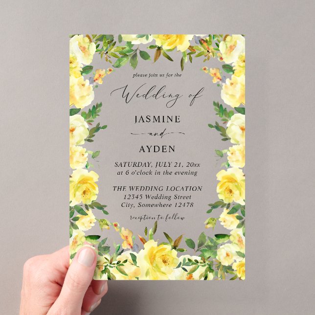 Yellow Floral Wedding V3 Acrylic Invitations (Insitu (Handheld))