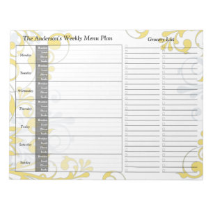 Yellow Floral Weekly Personalized Menu Planner Notepad