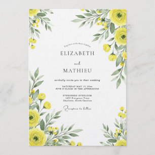 Yellow Floral Whimsy Wedding Invitation