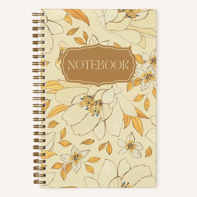 Yellow Floral with Flowers and Leaves Notebook (Front)