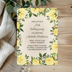 Yellow Floral Woman's 70th Birthday Party   Invitation