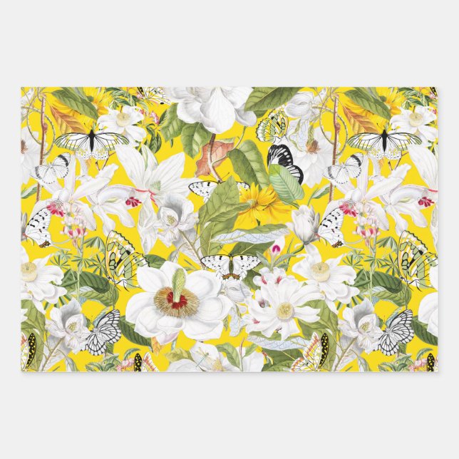 Yellow Floral Wrapping Paper, Amaryllis Print Wrapping Paper Sheet (Front)