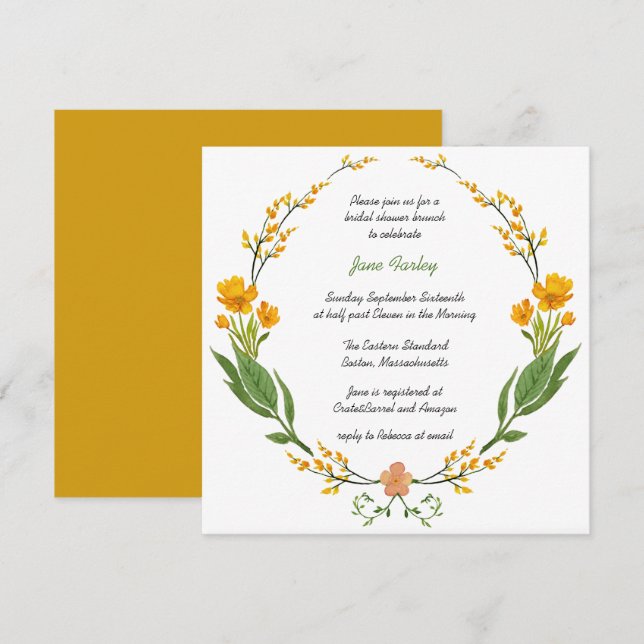 Yellow Floral Wreath Invitation (Front/Back)