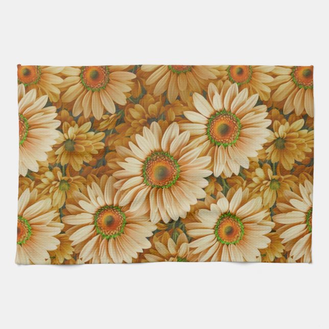 Yellow floral yellow sunflower yellow daisies  kitchen towel (Horizontal)