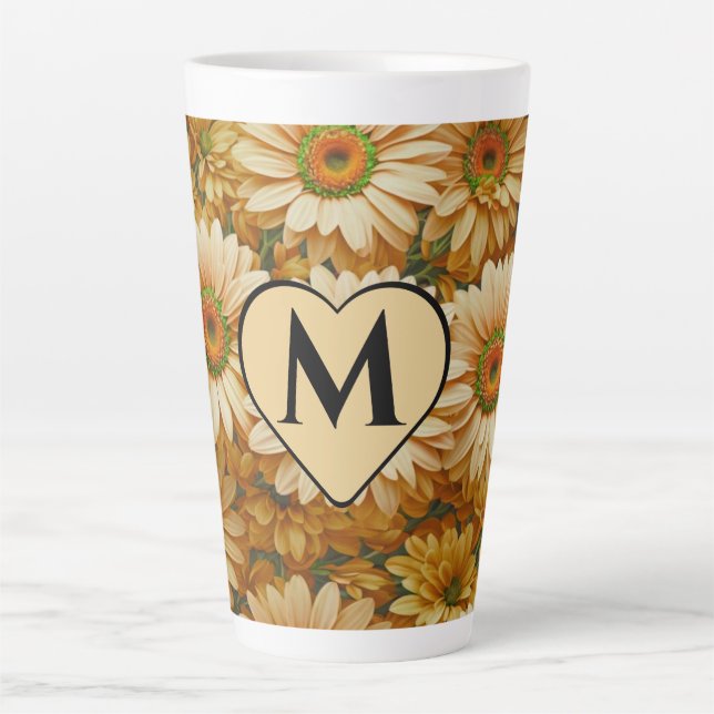 Yellow floral yellow sunflower yellow daisies  latte mug (Front)